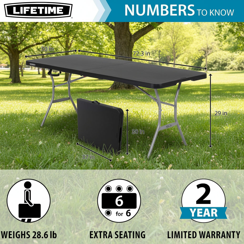 6 Foot Folding Table - Black